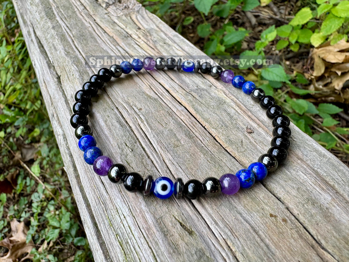 Protection & Intuition Anklet - Aura Shield " Nice Try Evil Eye " Nazaar Amulet - AAA Lapis - Black Tourmaline - Crystal Healing Gemstones