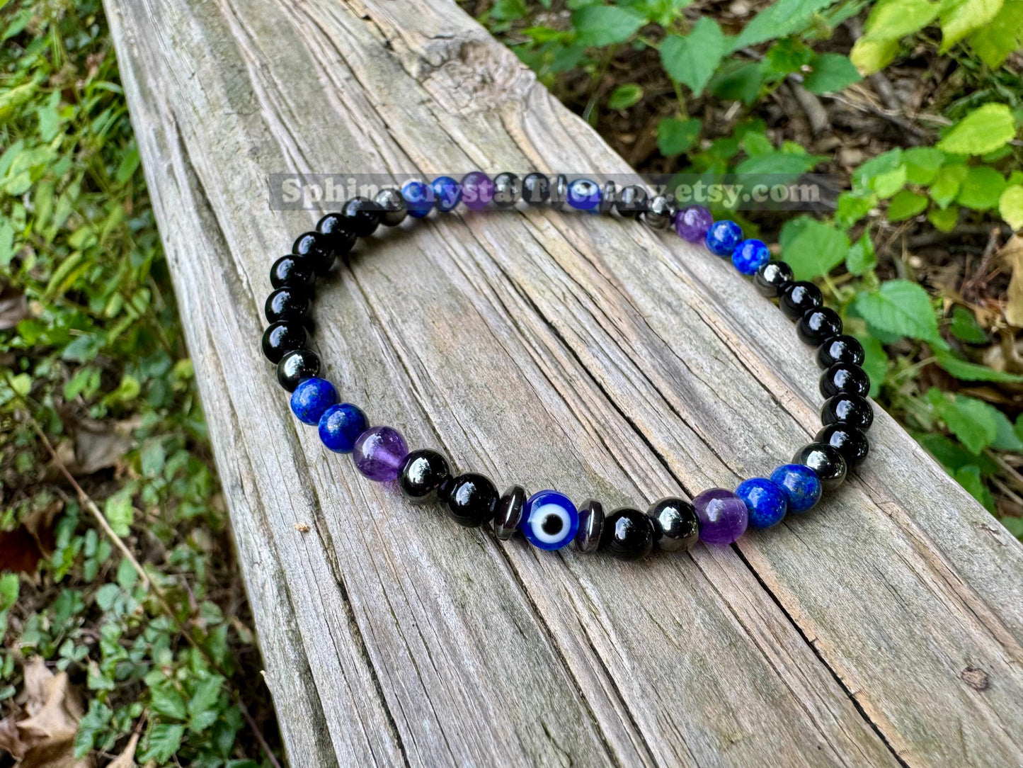 Protection & Intuition Anklet - Aura Shield " Nice Try Evil Eye " Nazaar Amulet - AAA Lapis - Black Tourmaline - Crystal Healing Gemstones