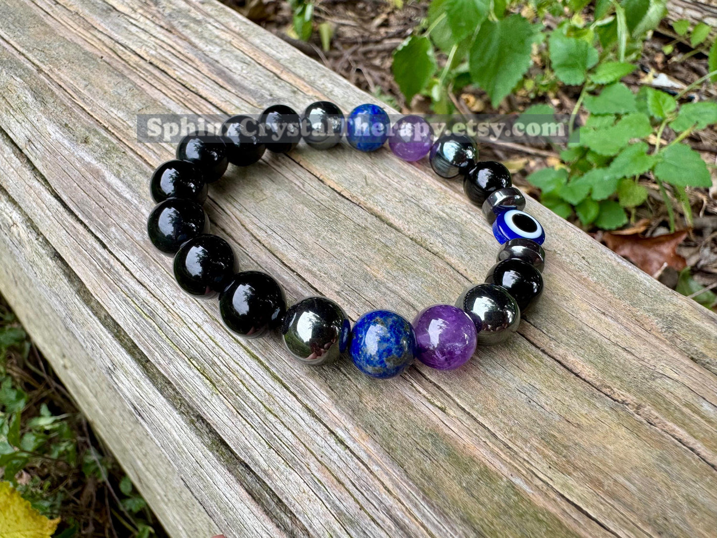 10mm Aura Shield - Protection & Intuition " Nice Try Evil Eye " Nazaar Amulet - Lapis - Black Tourmaline - Real Crystal Healing Gemstones
