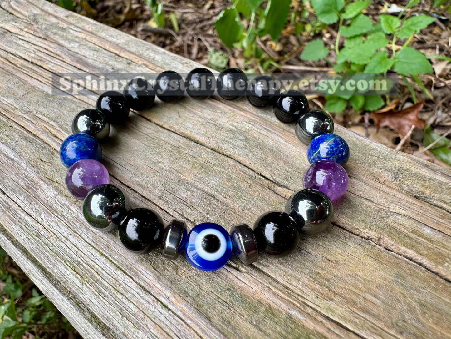 10mm Aura Shield - Protection & Intuition " Nice Try Evil Eye " Nazaar Amulet - Lapis - Black Tourmaline - Real Crystal Healing Gemstones