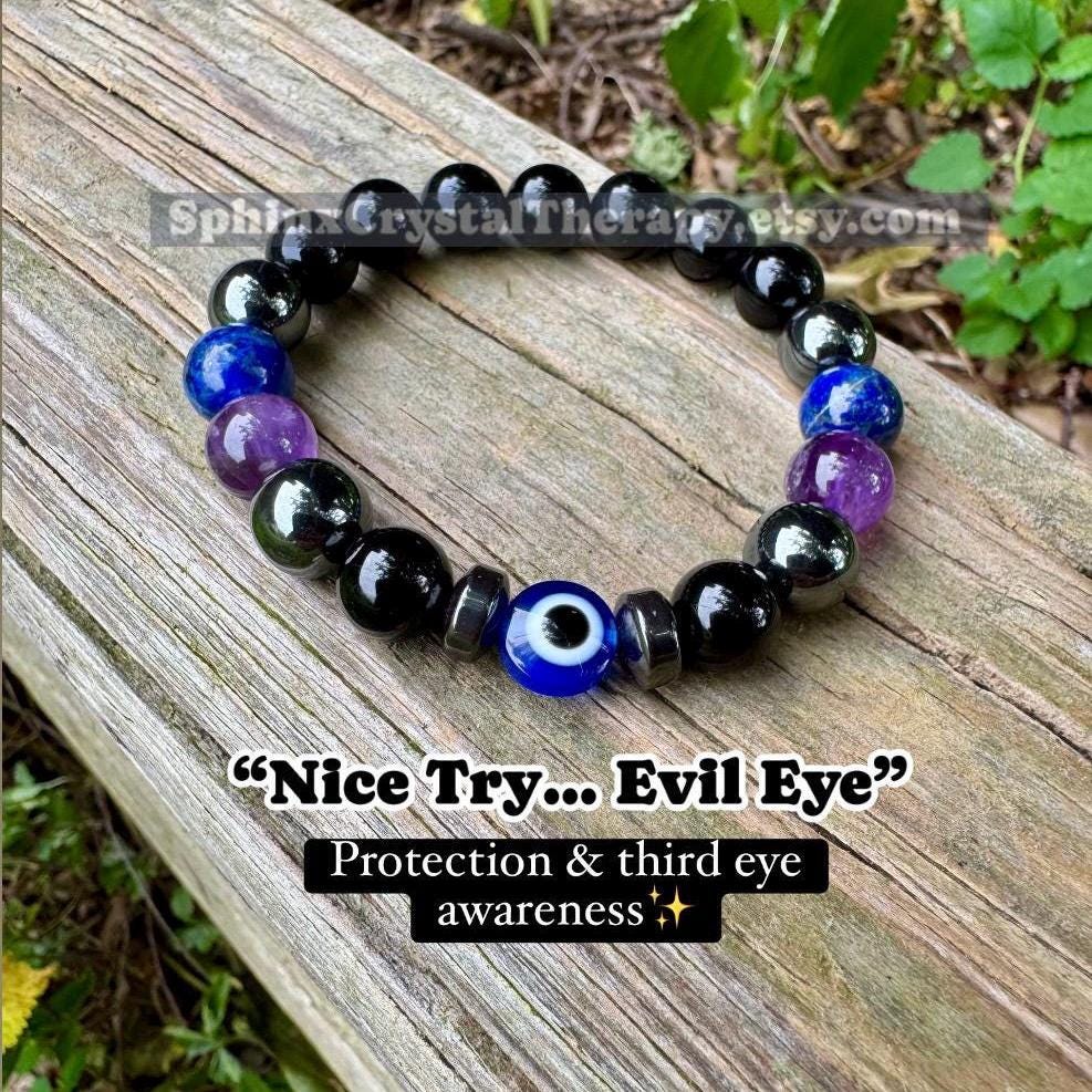 10mm Aura Shield - Protection & Intuition " Nice Try Evil Eye " Nazaar Amulet - Lapis - Black Tourmaline - Real Crystal Healing Gemstones