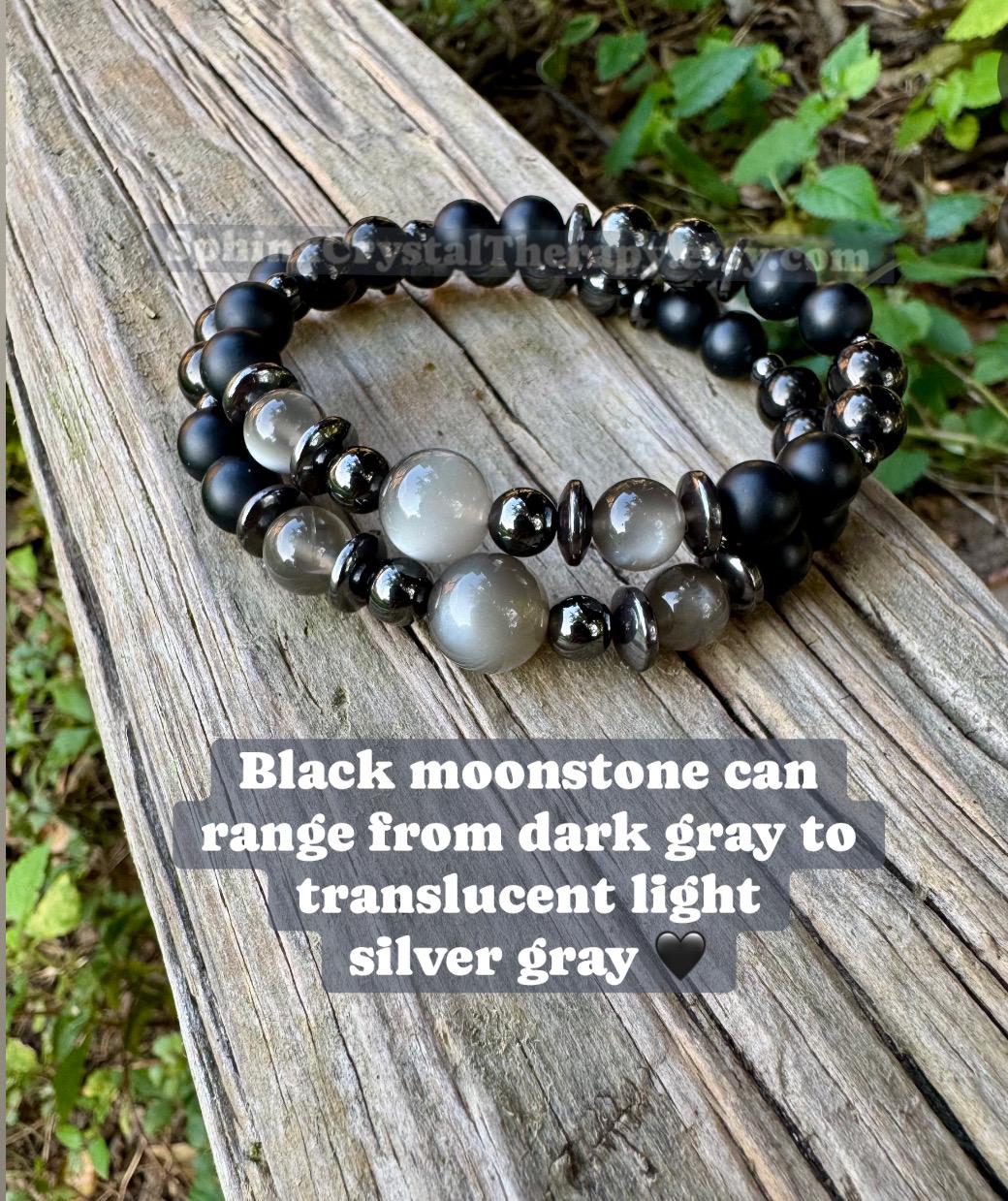 Triple Moon Goddess Energy - RARE Black Moonstone " Queen Of Shadows " Hecate Spiritual Protection - Onyx - Jet - Crystal Healing Bracelet
