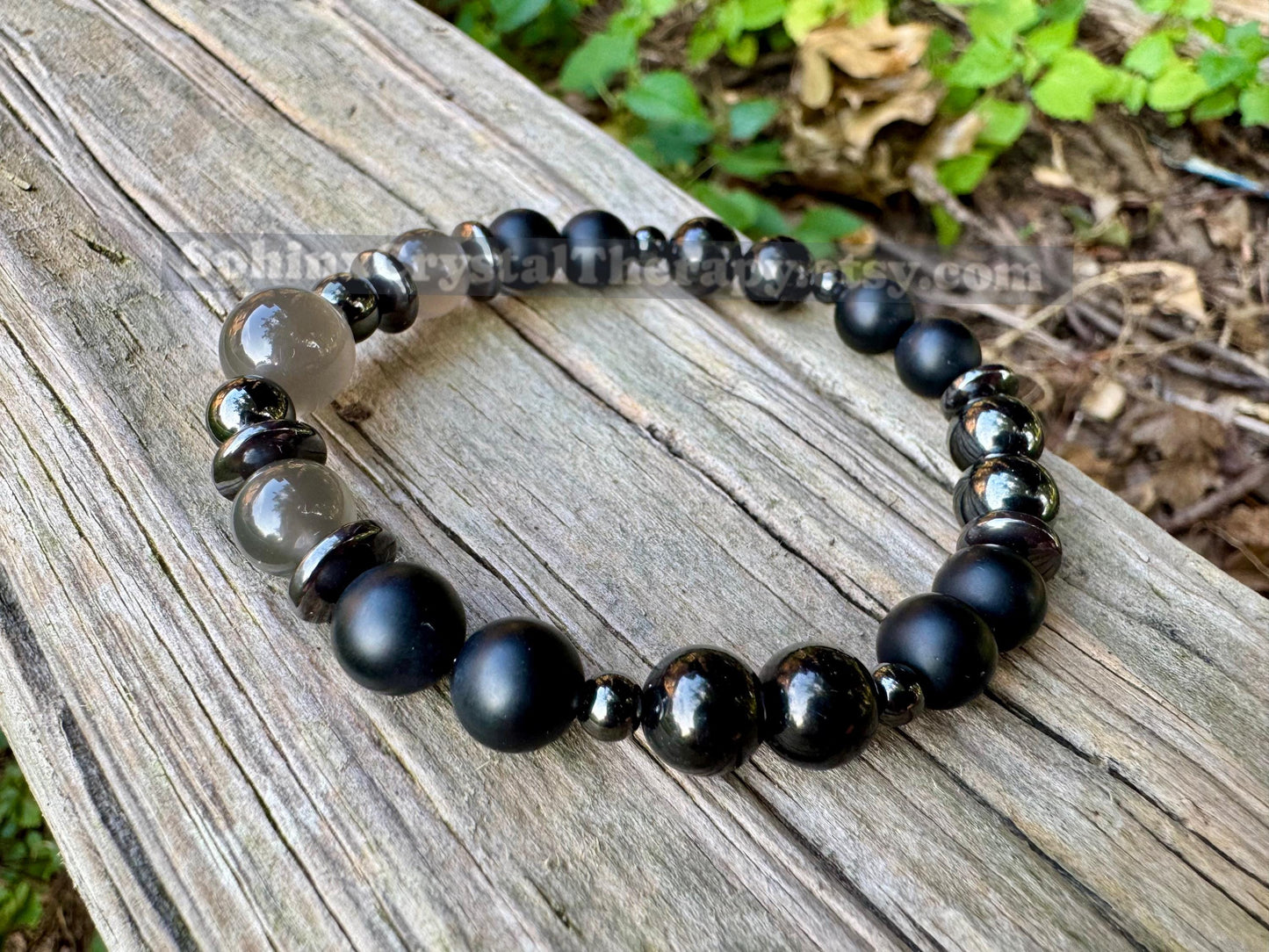 Triple Moon Goddess Energy - RARE Black Moonstone " Queen Of Shadows " Hecate Spiritual Protection - Onyx - Jet - Crystal Healing Bracelet