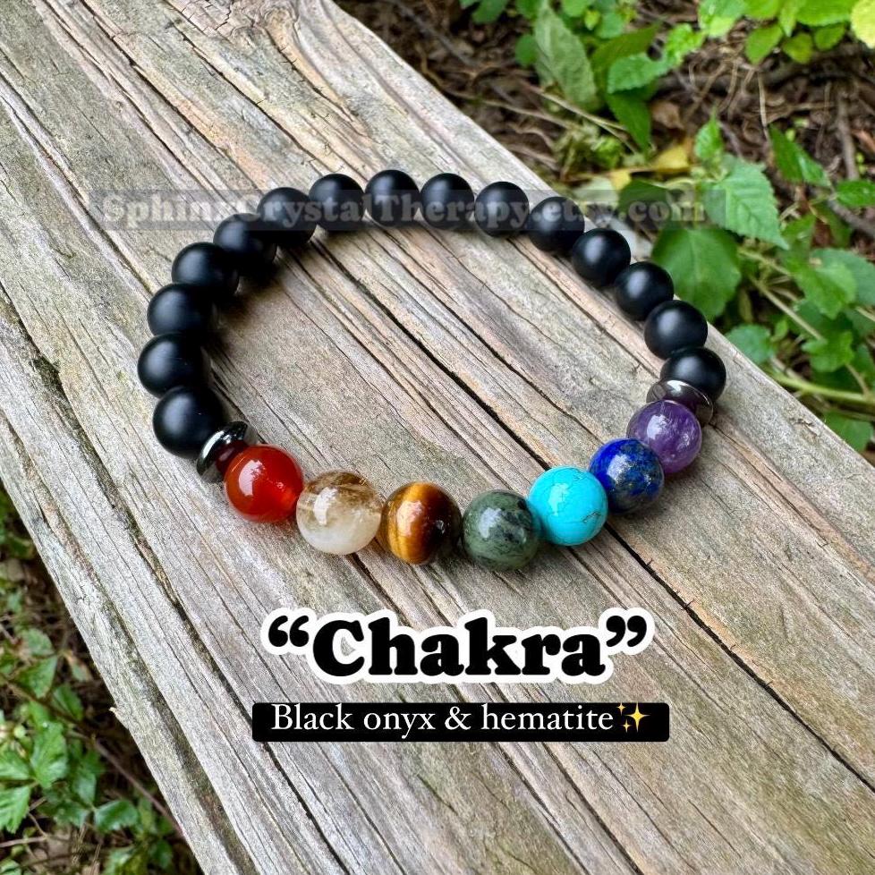 Chakra Balance - Negativity Protection - Negative Energy - Black Onyx - Aura Shield - REAL Crystal Gemstone Bracelet - Emotional Healing