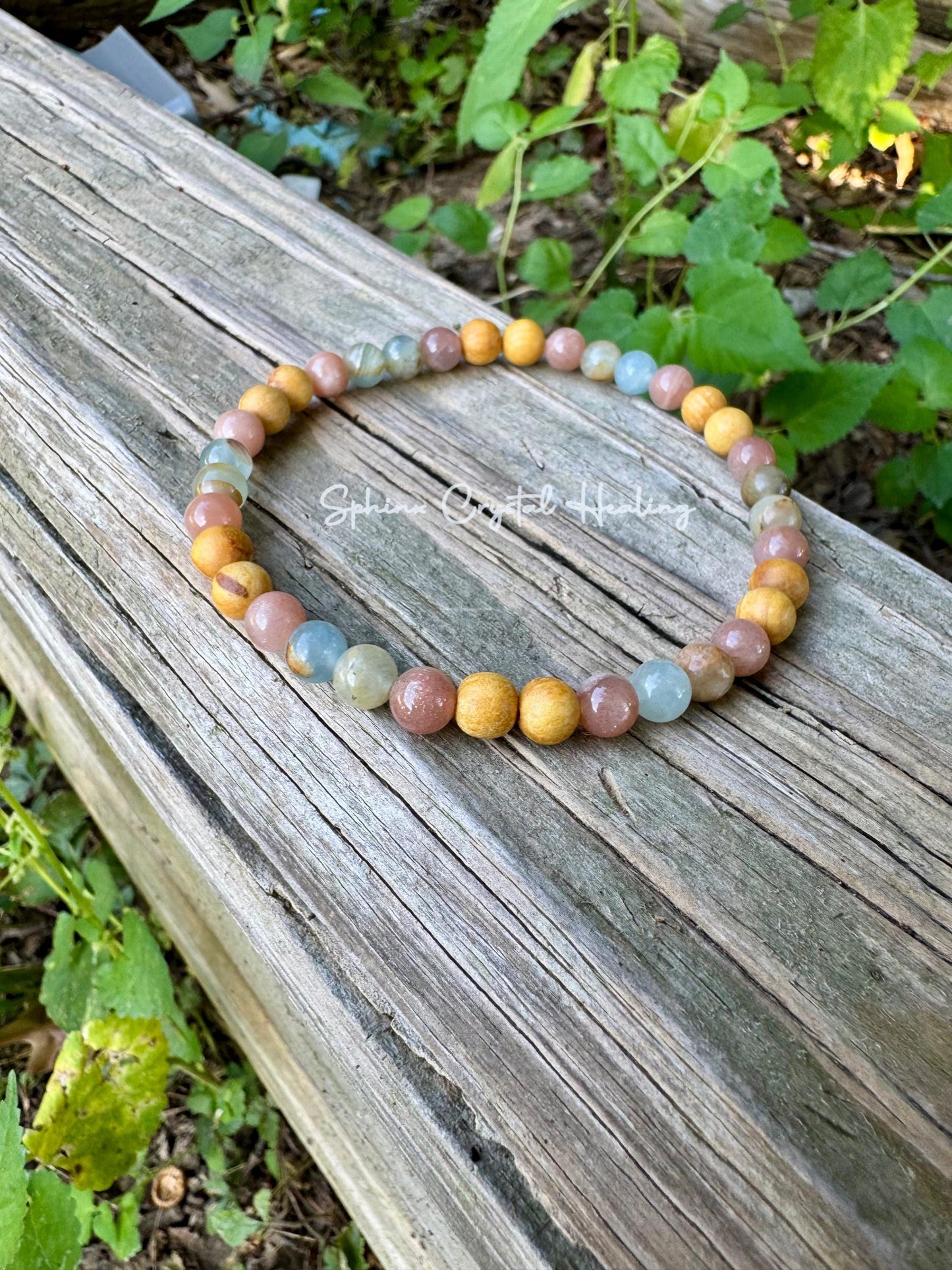 Intuition Anklet " Goddess of the Ancient Sea " Spiritual Growth & Stress Support - Aquatine Calcite - Palo Santo - REAL Crystal Gemstones