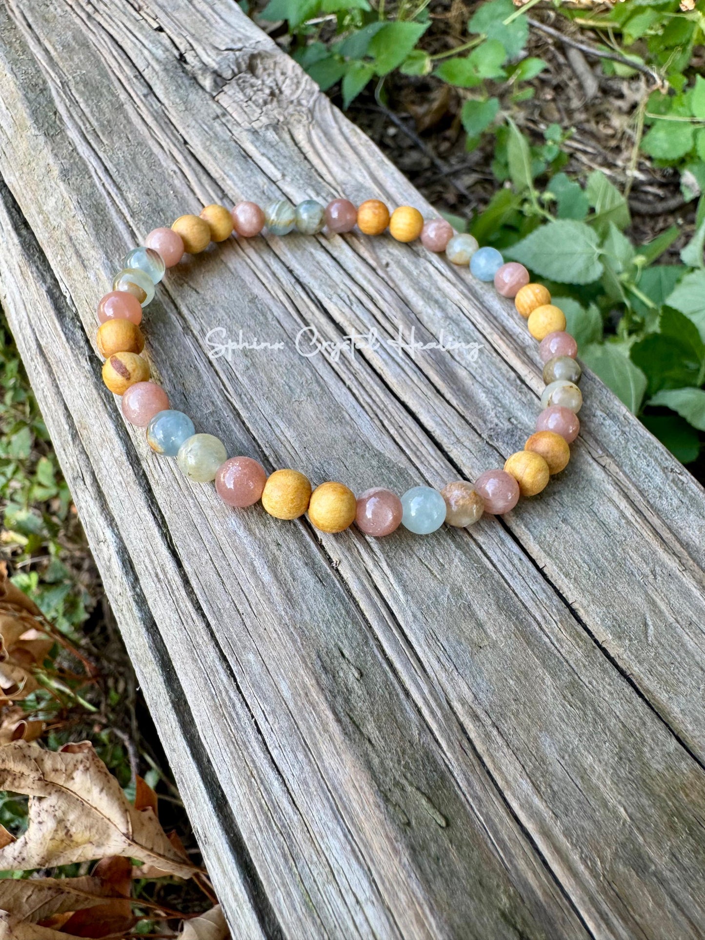 Intuition Anklet " Goddess of the Ancient Sea " Spiritual Growth & Stress Support - Aquatine Calcite - Palo Santo - REAL Crystal Gemstones