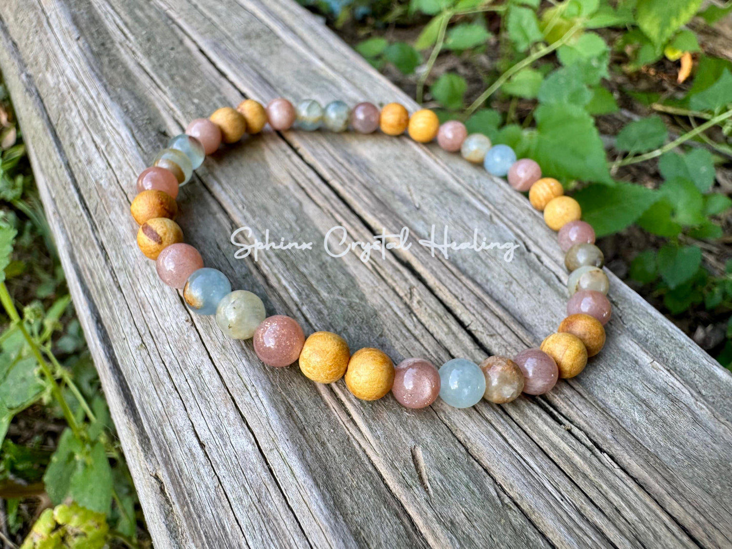 Intuition Anklet " Goddess of the Ancient Sea " Spiritual Growth & Stress Support - Aquatine Calcite - Palo Santo - REAL Crystal Gemstones