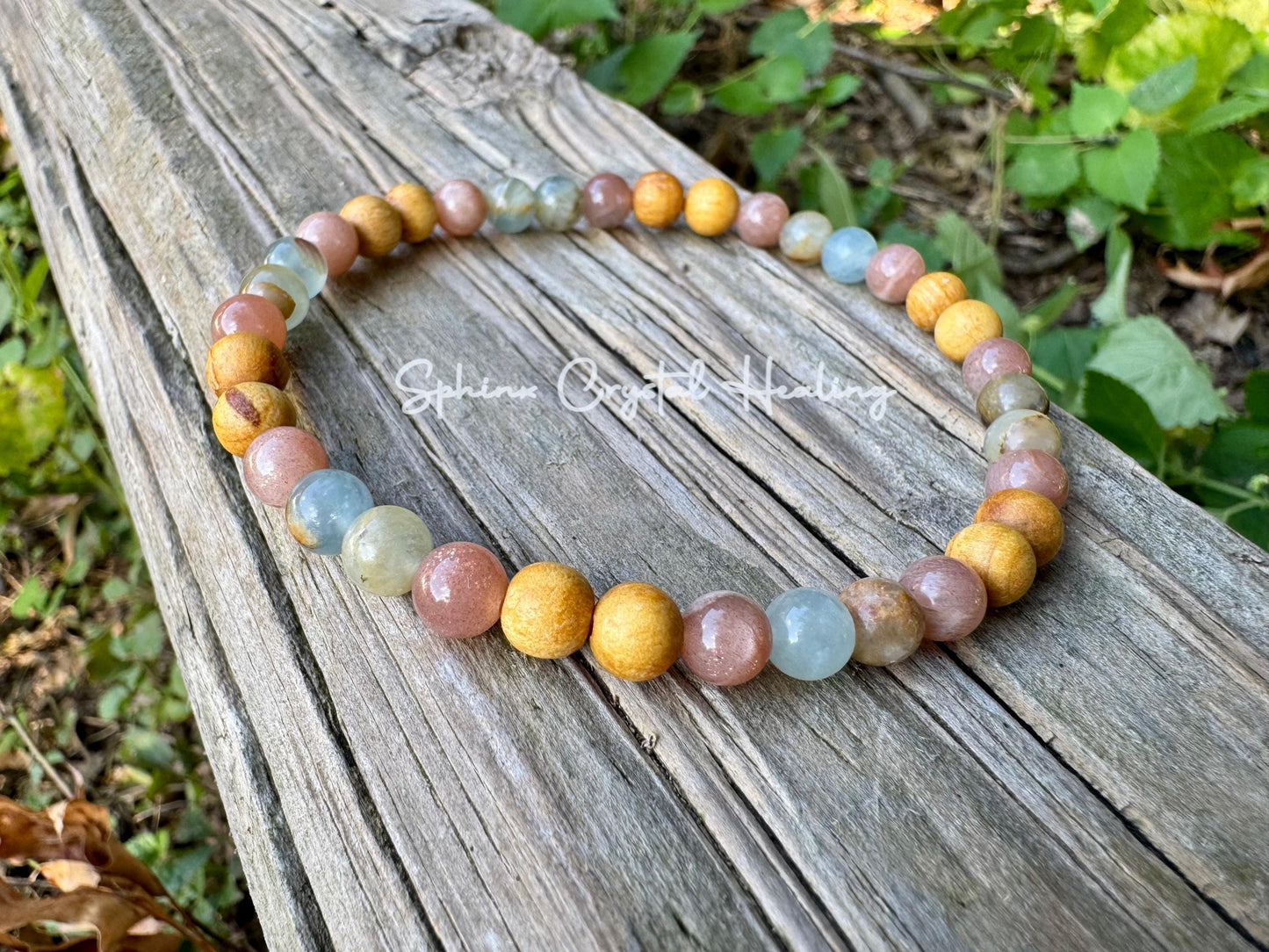 Intuition Anklet " Goddess of the Ancient Sea " Spiritual Growth & Stress Support - Aquatine Calcite - Palo Santo - REAL Crystal Gemstones