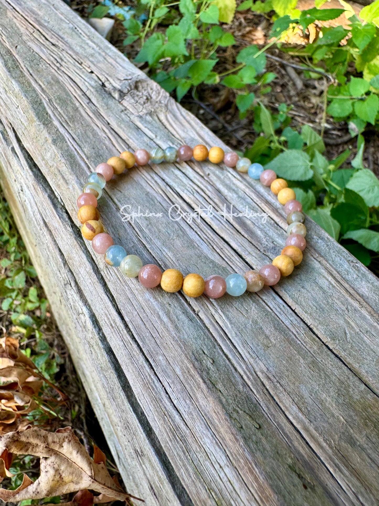 Intuition Anklet " Goddess of the Ancient Sea " Spiritual Growth & Stress Support - Aquatine Calcite - Palo Santo - REAL Crystal Gemstones