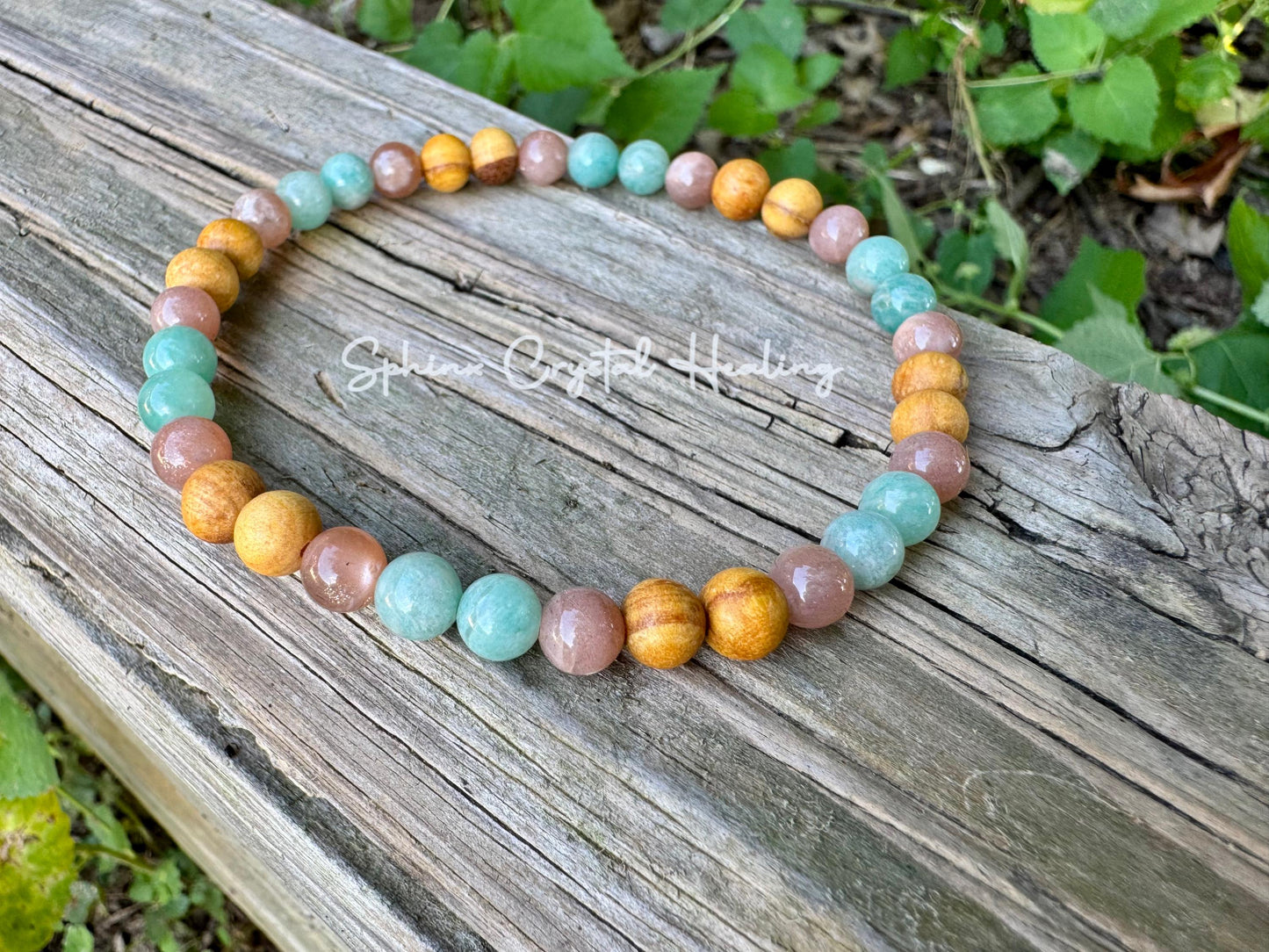 Inner Peace Anklet " Goddess of Harmony " Communication & Self Expression - AAA Moonstone - Amazonite - Palo Santo - REAL Crystal Gemstones