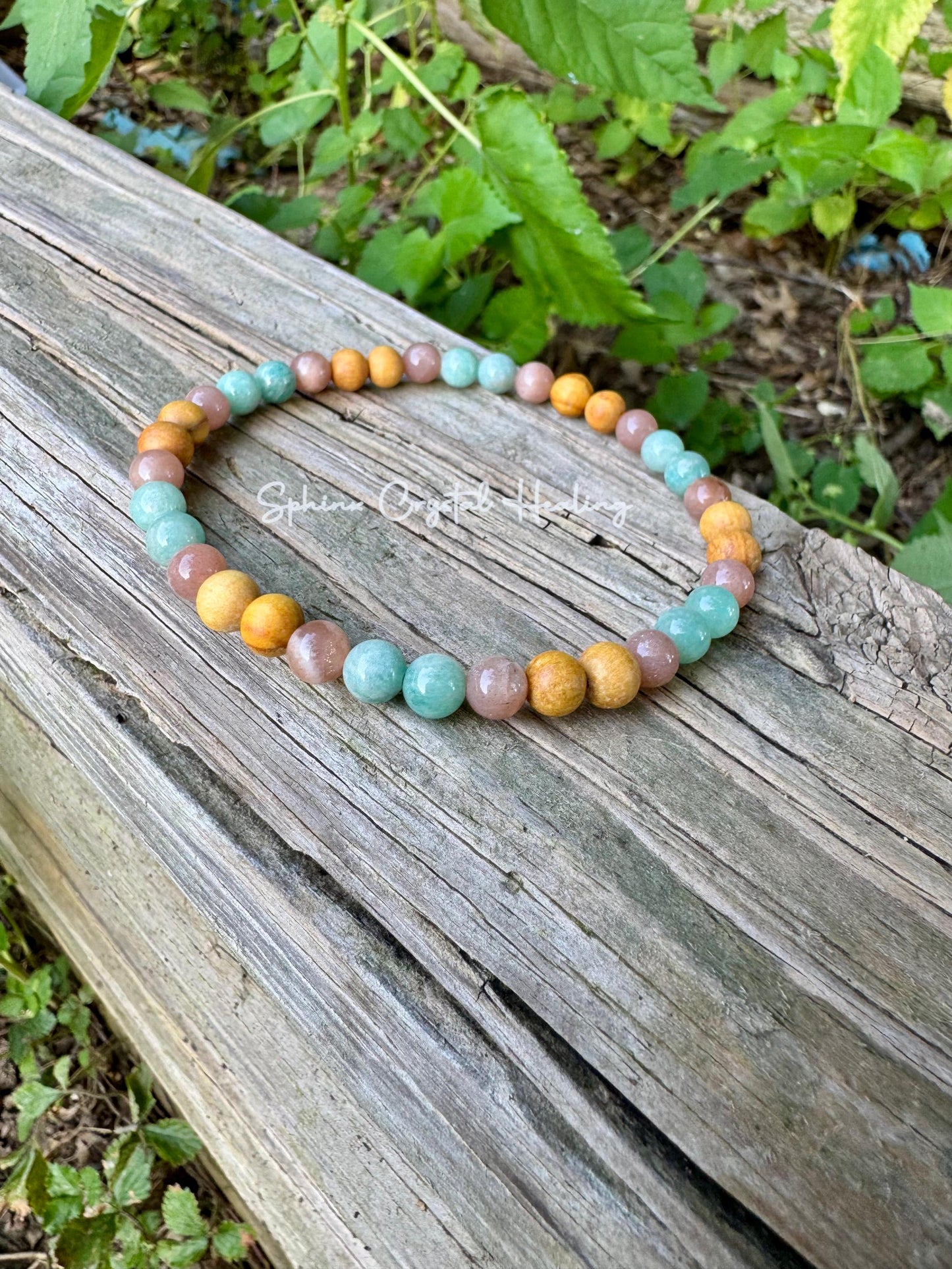 Inner Peace Anklet " Goddess of Harmony " Communication & Self Expression - AAA Moonstone - Amazonite - Palo Santo - REAL Crystal Gemstones