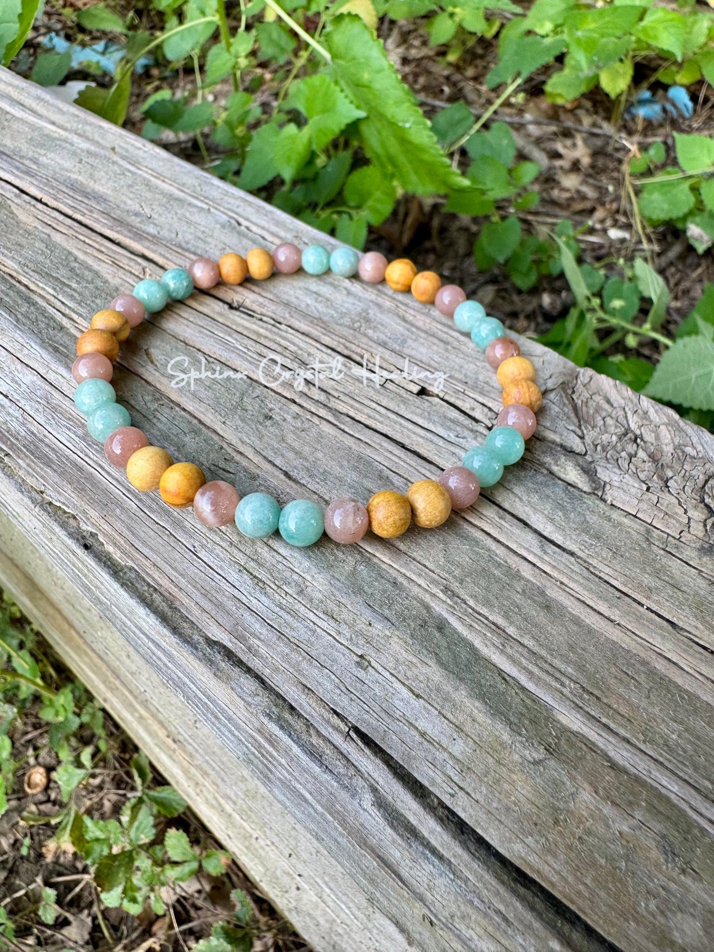 Inner Peace Anklet " Goddess of Harmony " Communication & Self Expression - AAA Moonstone - Amazonite - Palo Santo - REAL Crystal Gemstones