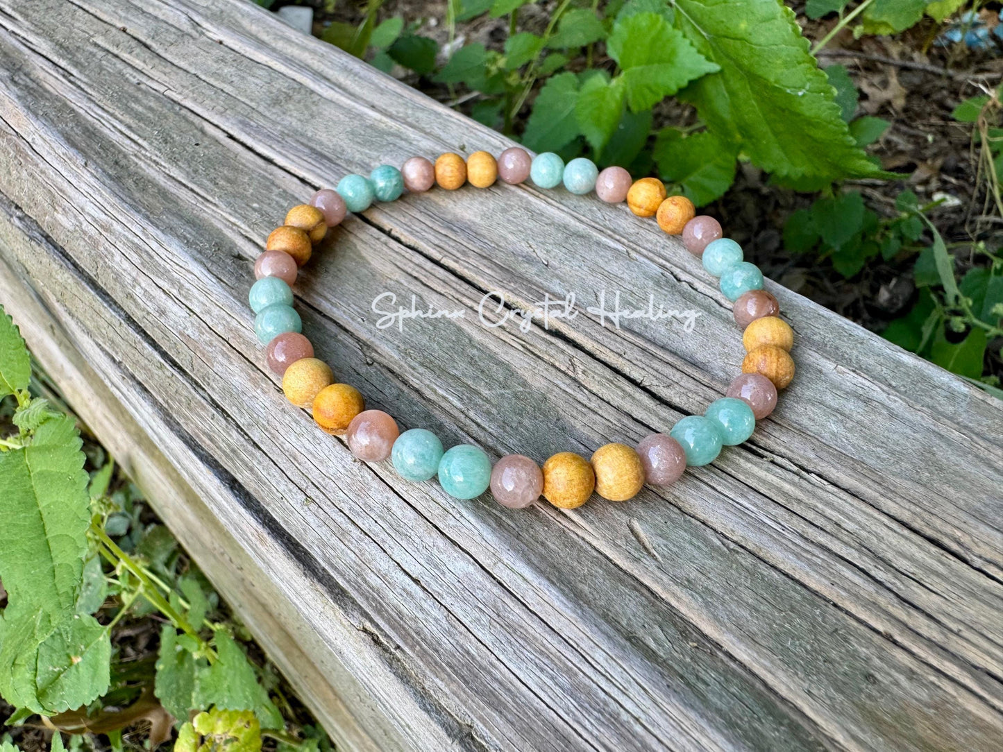 Inner Peace Anklet " Goddess of Harmony " Communication & Self Expression - AAA Moonstone - Amazonite - Palo Santo - REAL Crystal Gemstones