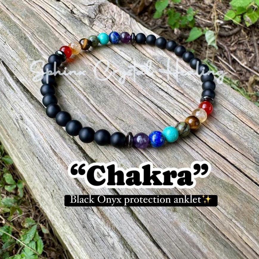 Chakra Energy Balance - Protection - Negativity Shield - Spiritual - Crystal Healing - Black Onyx Gemstone Anklet
