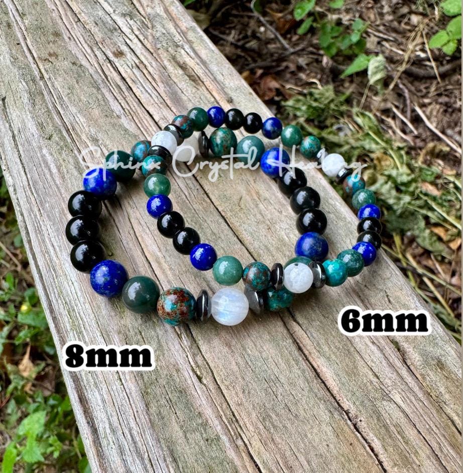 Virgo Energy - Zodiac Horoscope " The Humble Virgo " August September Birthday - Crystal Healing Gemstone Bracelet - Chrysocolla - Lapis