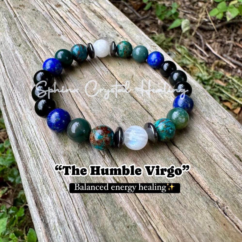Virgo Energy - Zodiac Horoscope " The Humble Virgo " August September Birthday - Crystal Healing Gemstone Bracelet - Chrysocolla - Lapis