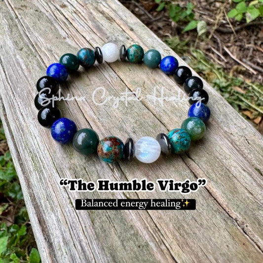 Virgo Energy - Zodiac Horoscope " The Humble Virgo " August September Birthday - Crystal Healing Gemstone Bracelet - Chrysocolla - Lapis