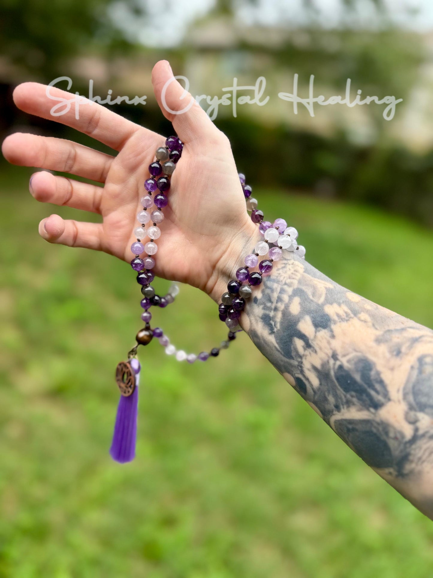 Only One High Vibration Mala " Lady of the Violet Flame " Divine Healer - RARE High Grade Amethyst - Real Crystal Healing Gemstone Necklace