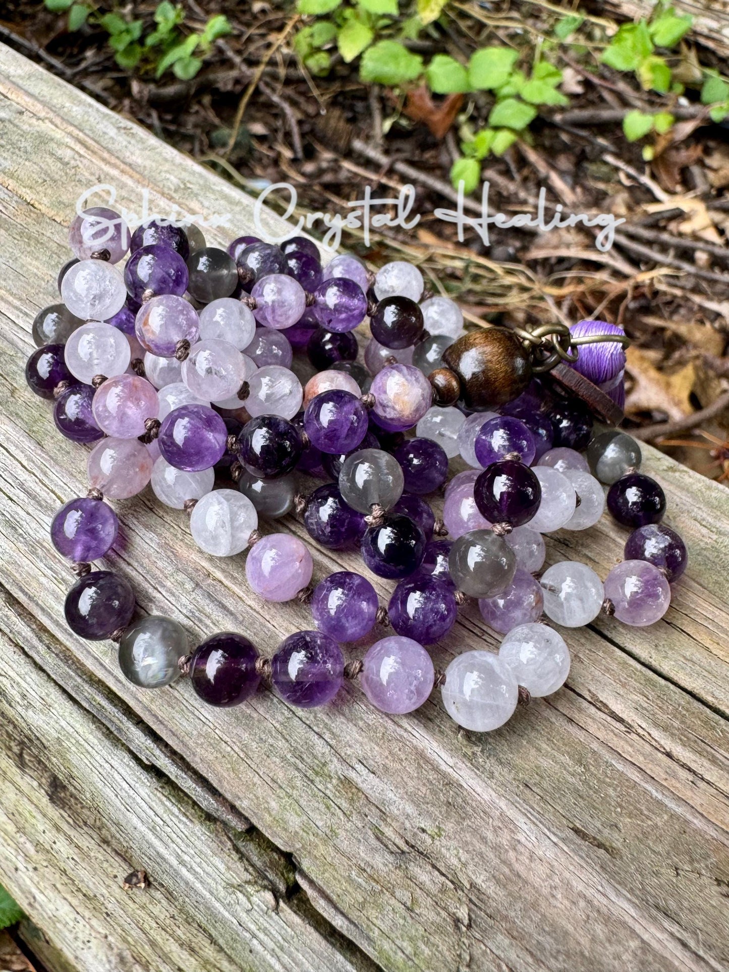 Only One High Vibration Mala " Lady of the Violet Flame " Divine Healer - RARE High Grade Amethyst - Real Crystal Healing Gemstone Necklace