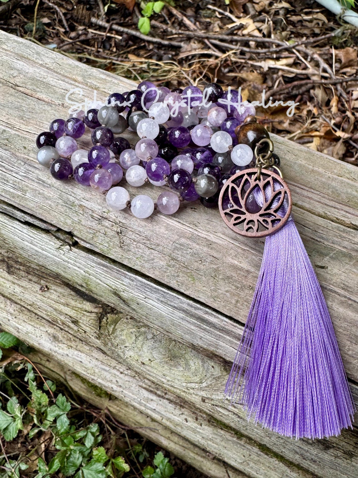 Only One High Vibration Mala " Lady of the Violet Flame " Divine Healer - RARE High Grade Amethyst - Real Crystal Healing Gemstone Necklace