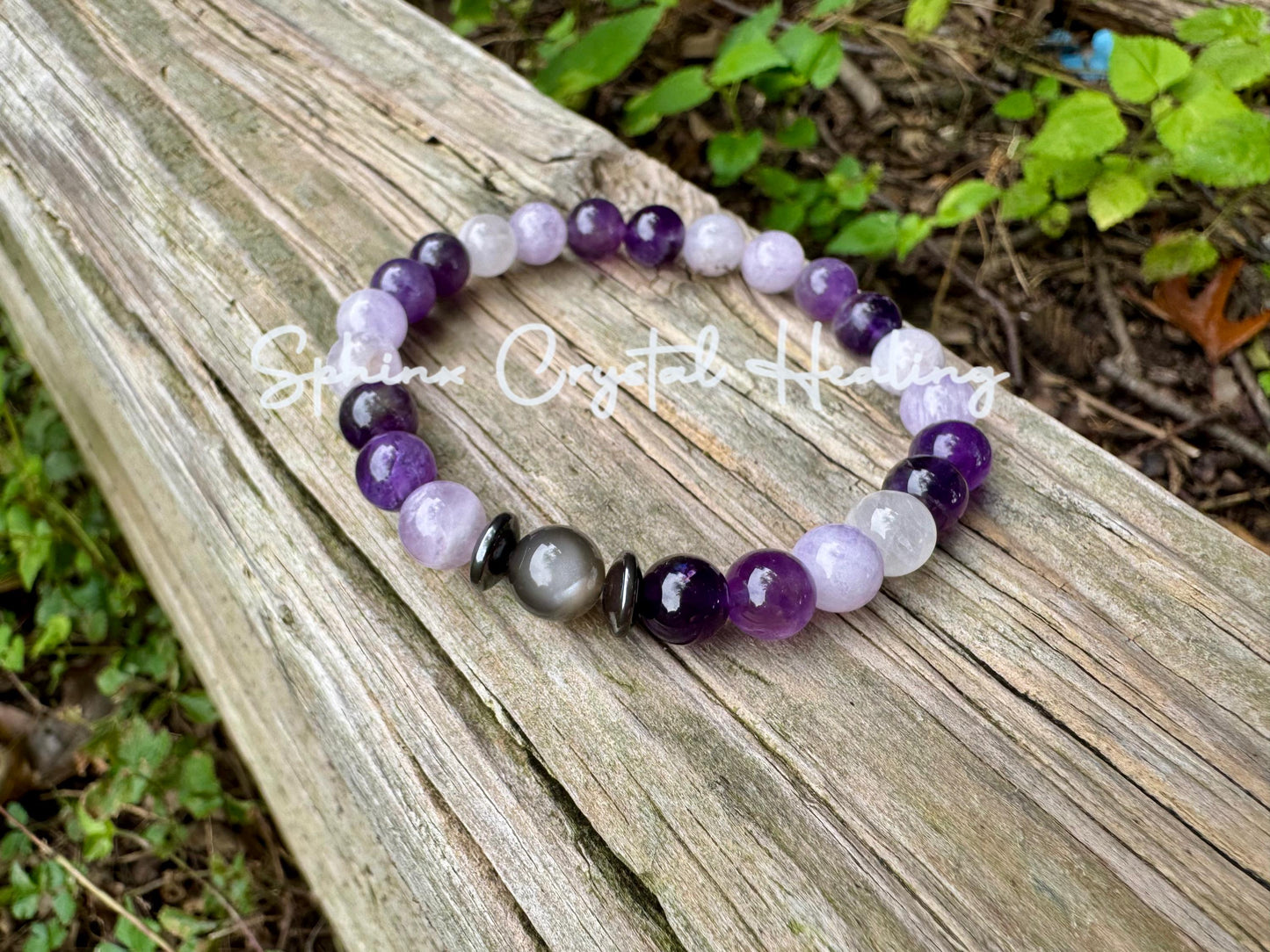 Divine Healer - RARE Black Moonstone - AAA Grade Amethyst " Lady of the Violet Flame " High Vibrational - Real Crystal Healing Bracelet