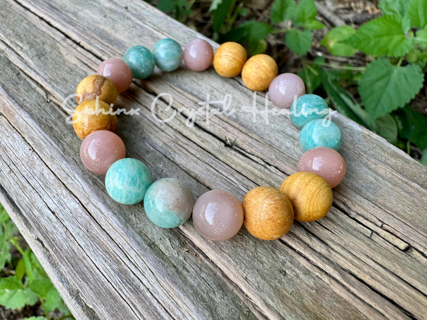 10mm Peace and Calming Energy " Goddess of Harmony " Moonstone - Amazonite - Palo Santo - Crystal Healing Gemstone Bracelet