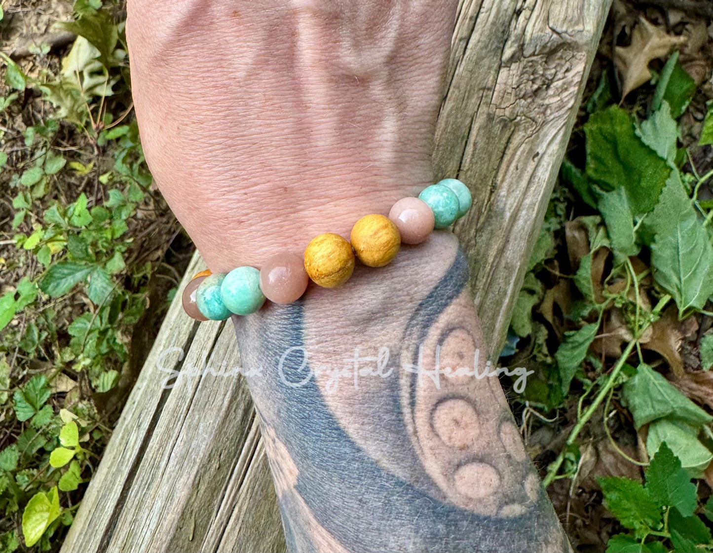 10mm Peace and Calming Energy " Goddess of Harmony " Moonstone - Amazonite - Palo Santo - Crystal Healing Gemstone Bracelet