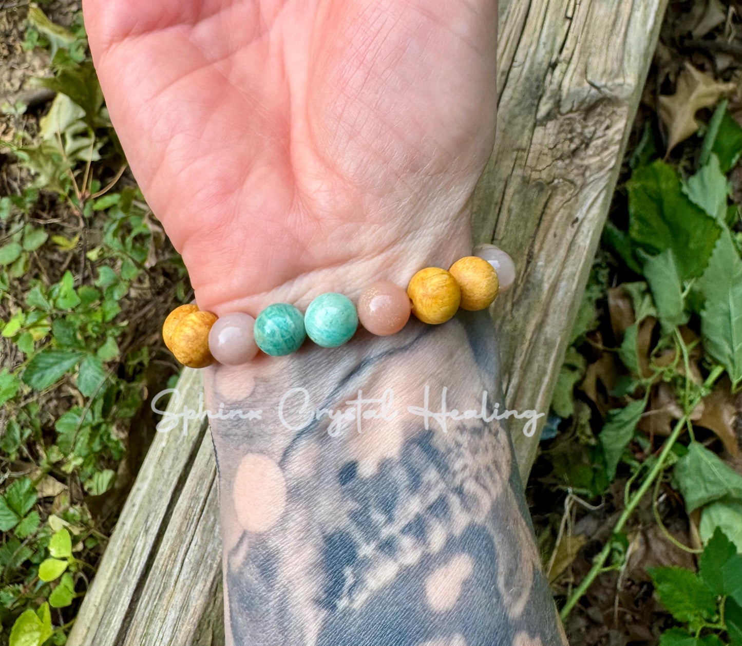 10mm Peace and Calming Energy " Goddess of Harmony " Moonstone - Amazonite - Palo Santo - Crystal Healing Gemstone Bracelet