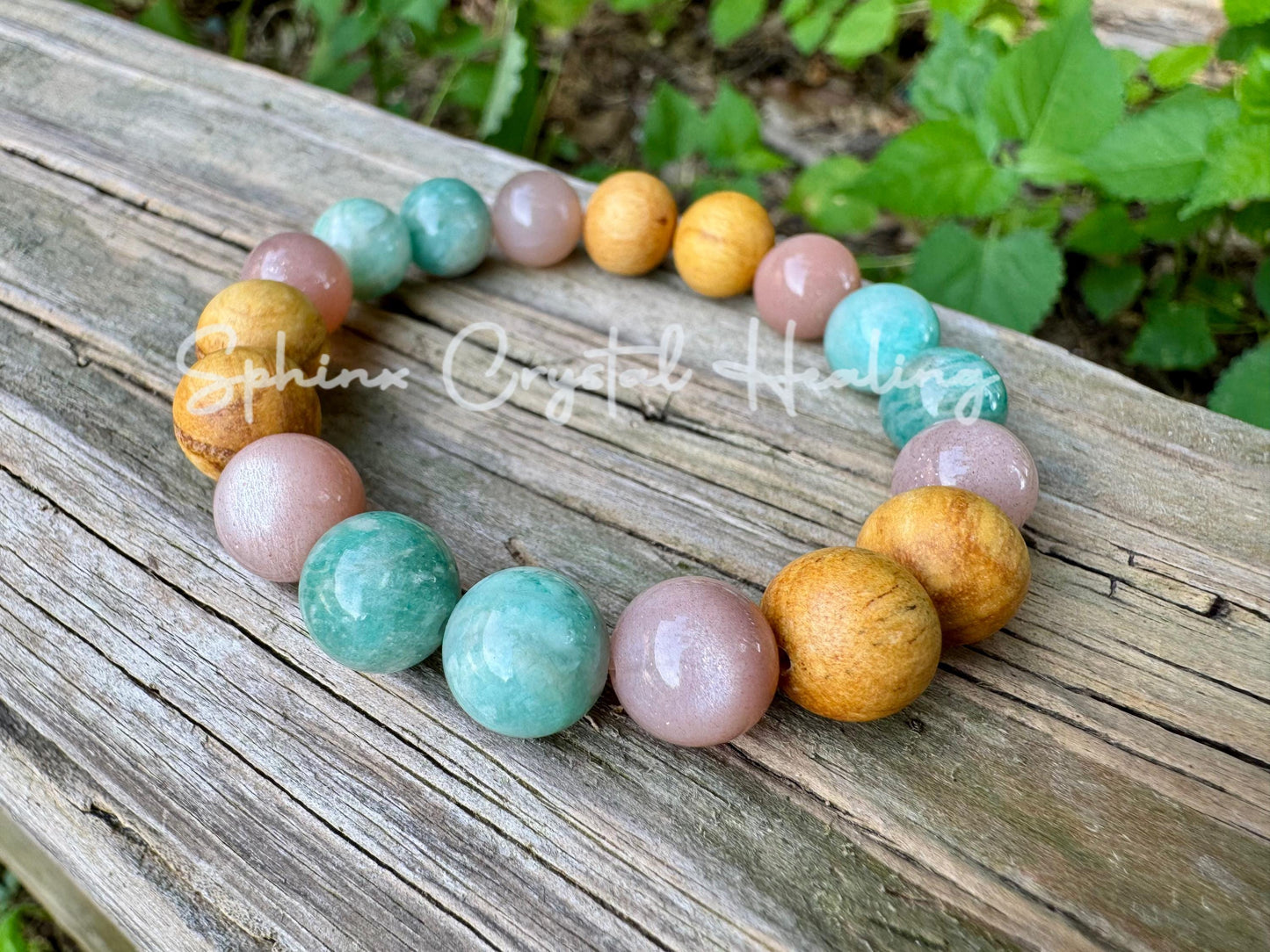 10mm Peace and Calming Energy " Goddess of Harmony " Moonstone - Amazonite - Palo Santo - Crystal Healing Gemstone Bracelet