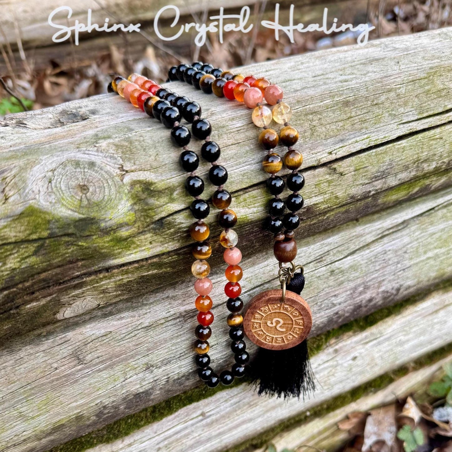 Leo Energy Mala Necklace - Zodiac Horoscope - " The Fearless Leo " July August Birthday - Carnelian - Sunstone - Crystal Healing Gemstones