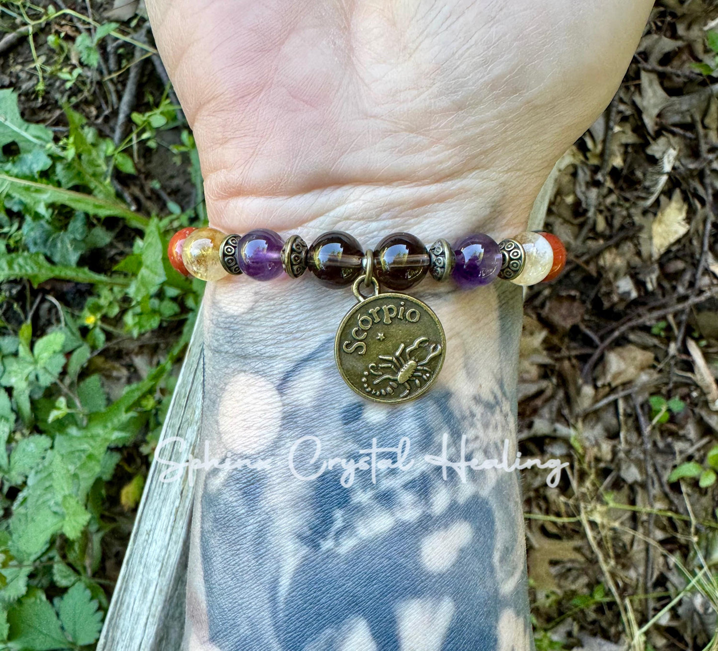 Scorpio Energy - Zodiac Bracelet " The Protector , Scorpio " October November Birthday - Birthstone Crystals & Gemstones - Bronze Accents