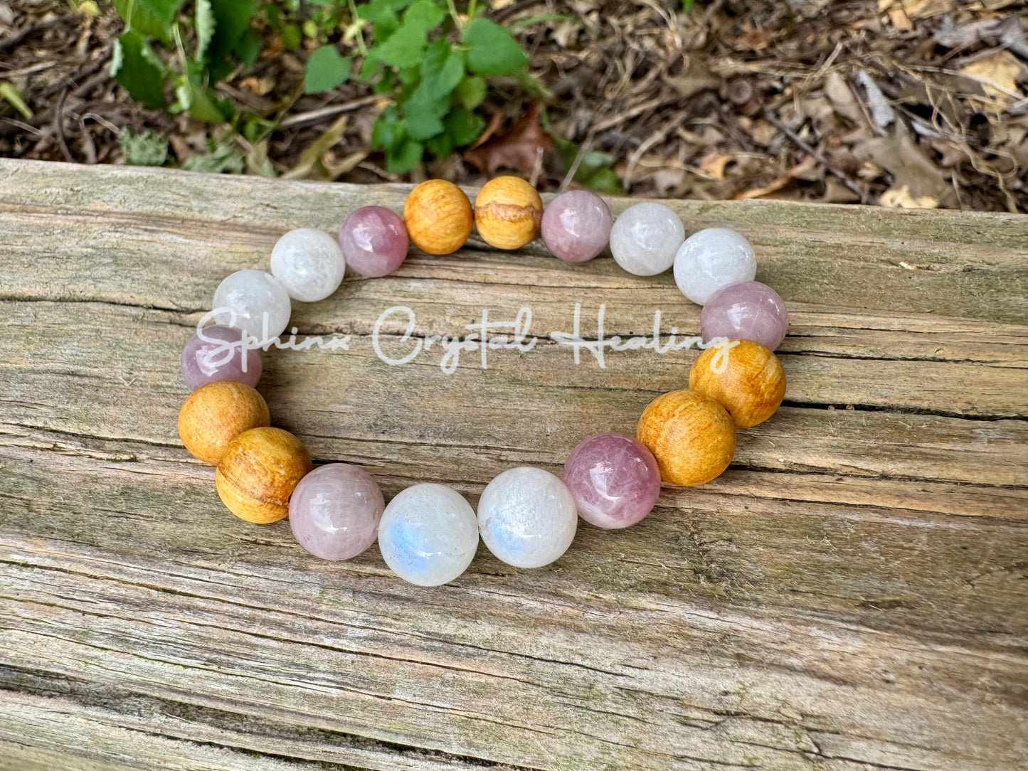 10mm Divine Feminine " Goddess of Love " Emotional Healing - Stress Support - Moonstone - Rose Quartz - Palo Santo Gemstone Crystal Bracelet