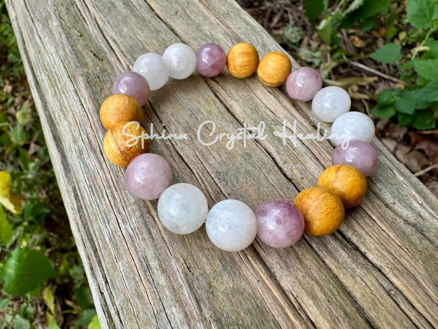 10mm Divine Feminine " Goddess of Love " Emotional Healing - Stress Support - Moonstone - Rose Quartz - Palo Santo Gemstone Crystal Bracelet