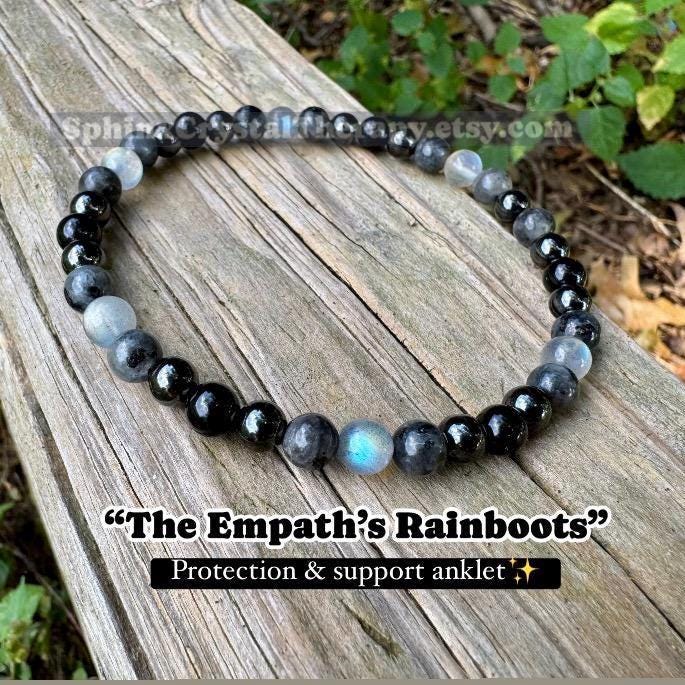 Empath Protection Anklet - Absorb Negativity " The Empath's Rainboots " - Empathy Aura Shield - Black Tourmaline Gemstone Crystal Healing