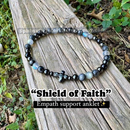 Christian Empath Protection - Absorb Negativity " Shield Of Faith " Black Tourmaline Gemstone - High Quality Crystal Healing Anklet