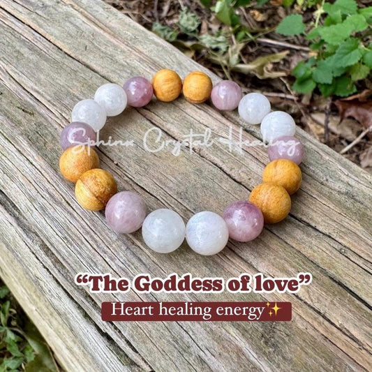 10mm Divine Feminine " Goddess of Love " Emotional Healing - Stress Support - Moonstone - Rose Quartz - Palo Santo Gemstone Crystal Bracelet