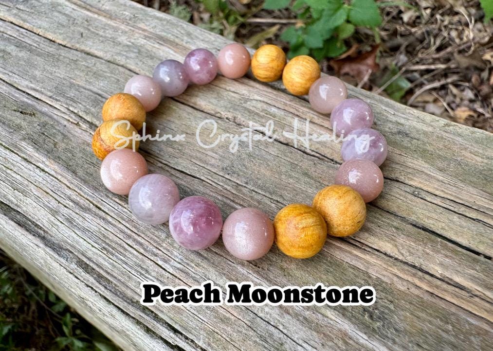 10mm Divine Feminine " Goddess of Love " Emotional Healing - Stress Support - Moonstone - Rose Quartz - Palo Santo Gemstone Crystal Bracelet
