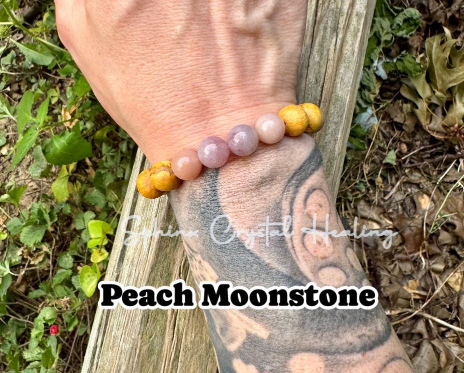 10mm Divine Feminine " Goddess of Love " Emotional Healing - Stress Support - Moonstone - Rose Quartz - Palo Santo Gemstone Crystal Bracelet