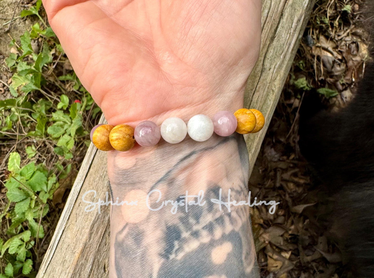 10mm Divine Feminine " Goddess of Love " Emotional Healing - Stress Support - Moonstone - Rose Quartz - Palo Santo Gemstone Crystal Bracelet