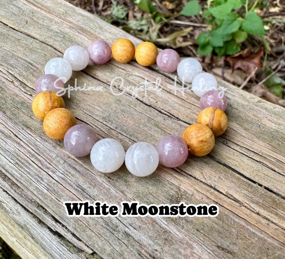 10mm Divine Feminine " Goddess of Love " Emotional Healing - Stress Support - Moonstone - Rose Quartz - Palo Santo Gemstone Crystal Bracelet