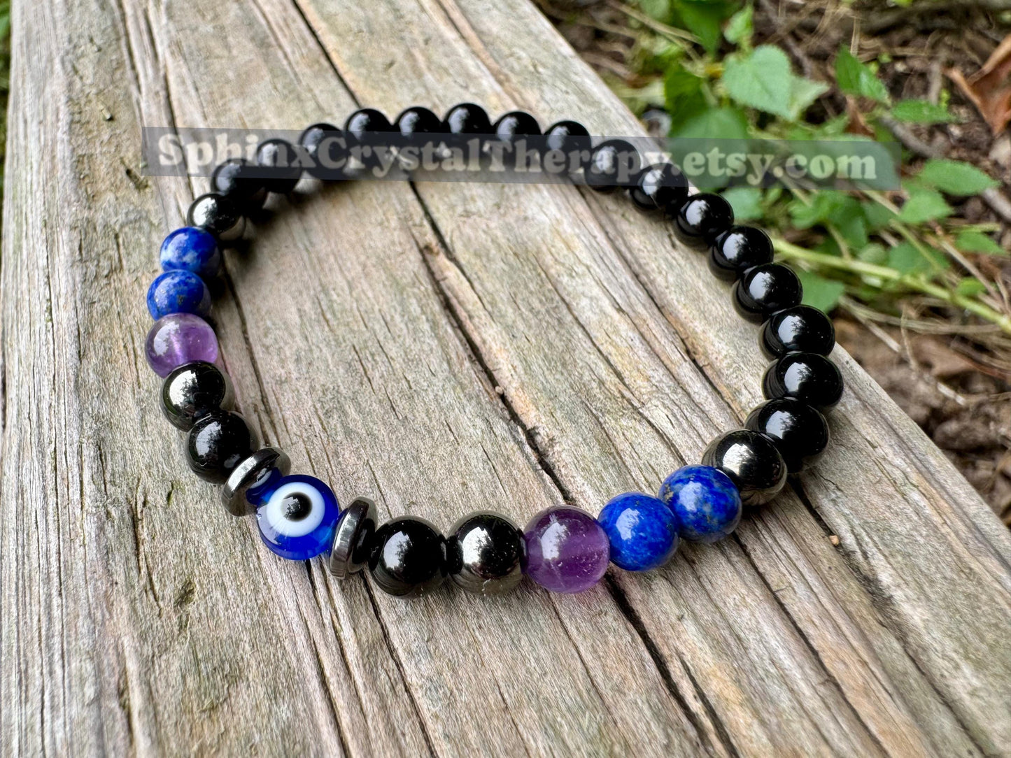 6mm Protection & Intuition - Aura Shield " Nice Try Evil Eye " Nazaar Amulet - AAA Lapis - Black Tourmaline - Real Crystal Healing Gemstones