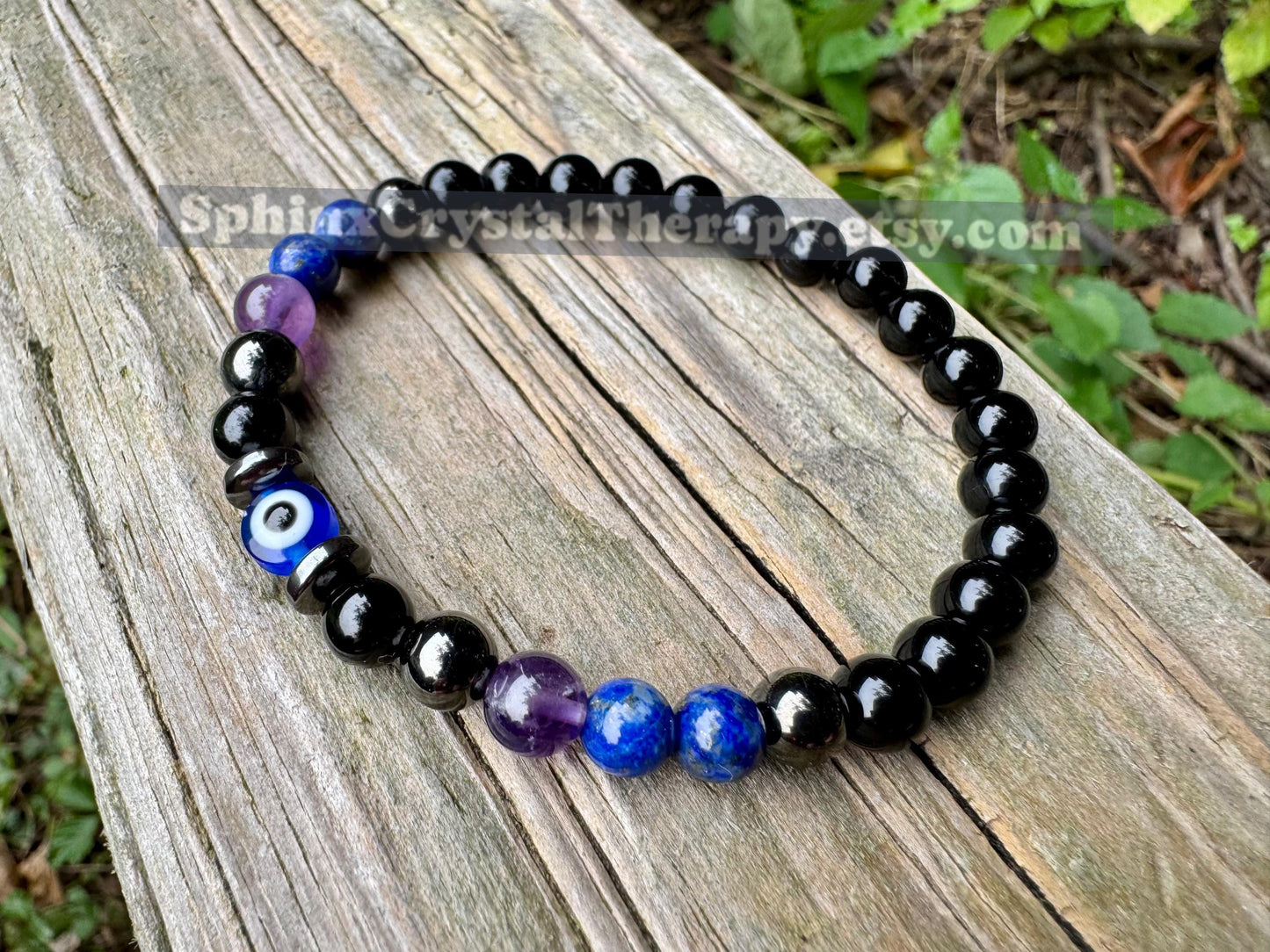 6mm Protection & Intuition - Aura Shield " Nice Try Evil Eye " Nazaar Amulet - AAA Lapis - Black Tourmaline - Real Crystal Healing Gemstones
