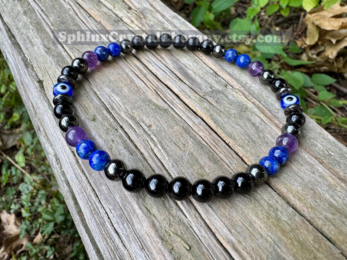 Protection & Intuition Anklet - Aura Shield " Nice Try Evil Eye " Nazaar Amulet - AAA Lapis - Black Tourmaline - Crystal Healing Gemstones