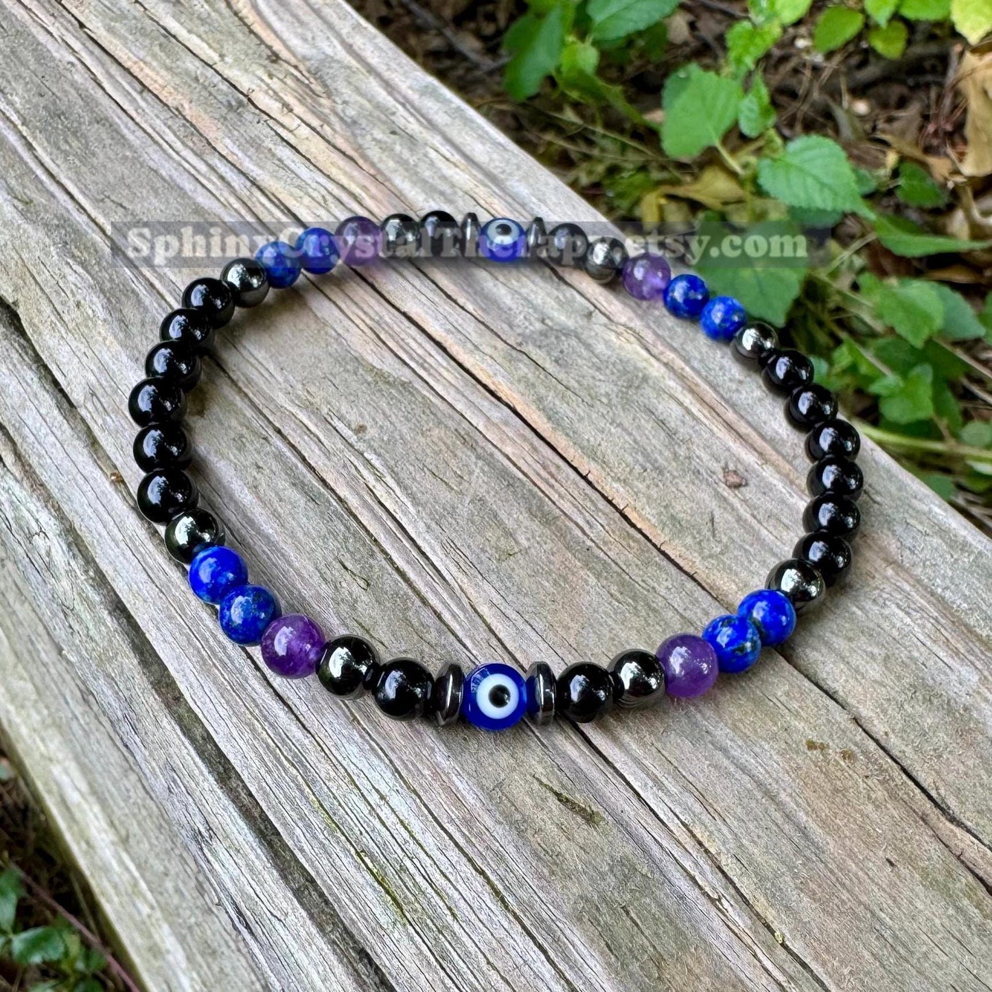 Protection & Intuition Anklet - Aura Shield " Nice Try Evil Eye " Nazaar Amulet - AAA Lapis - Black Tourmaline - Crystal Healing Gemstones