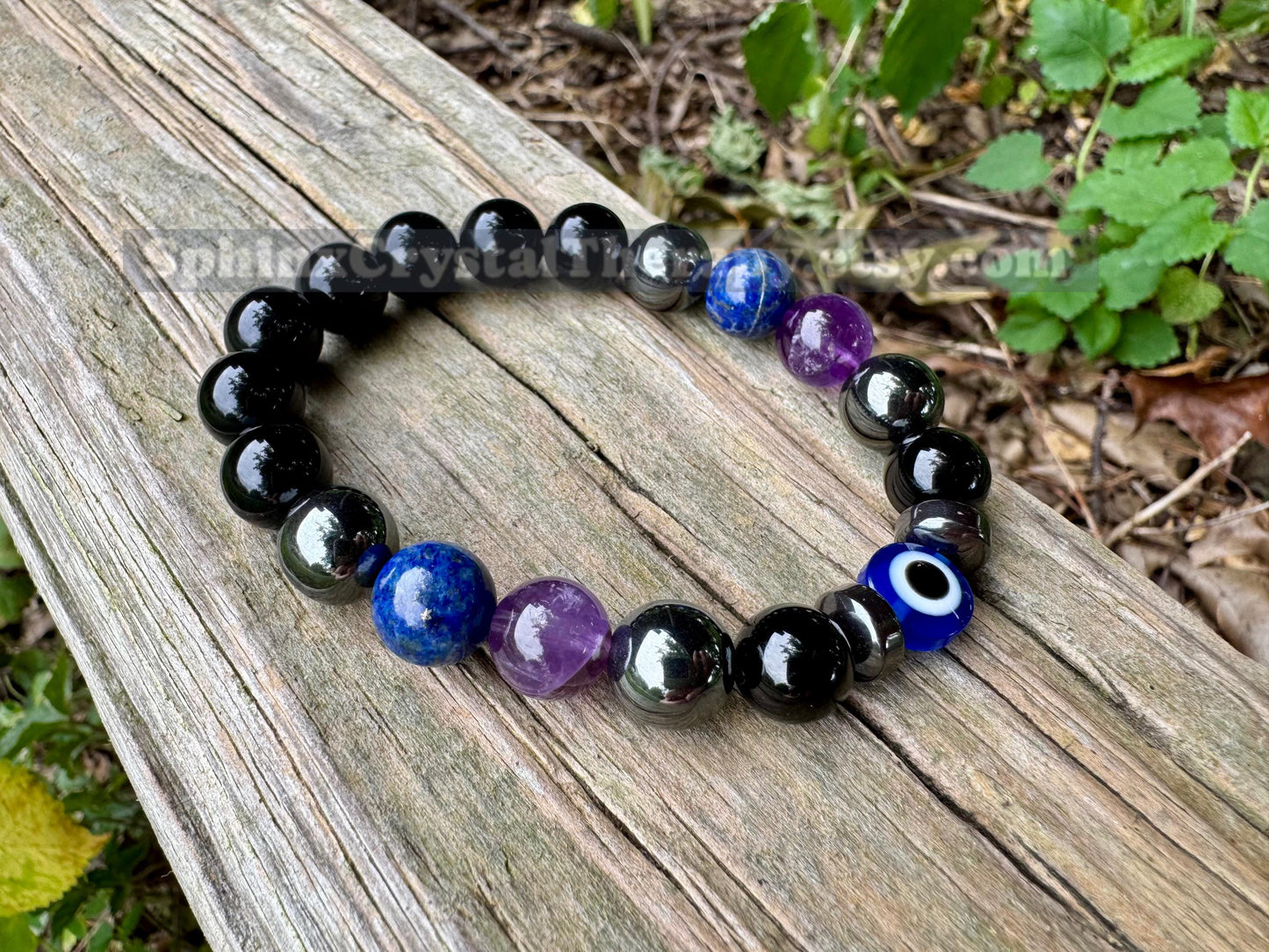 10mm Aura Shield - Protection & Intuition " Nice Try Evil Eye " Nazaar Amulet - Lapis - Black Tourmaline - Real Crystal Healing Gemstones