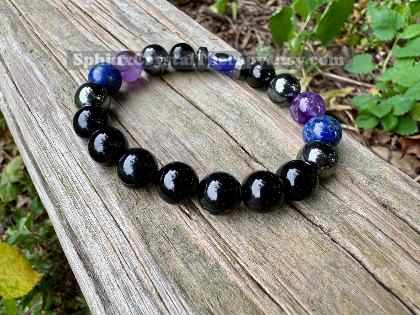 10mm Aura Shield - Protection & Intuition " Nice Try Evil Eye " Nazaar Amulet - Lapis - Black Tourmaline - Real Crystal Healing Gemstones