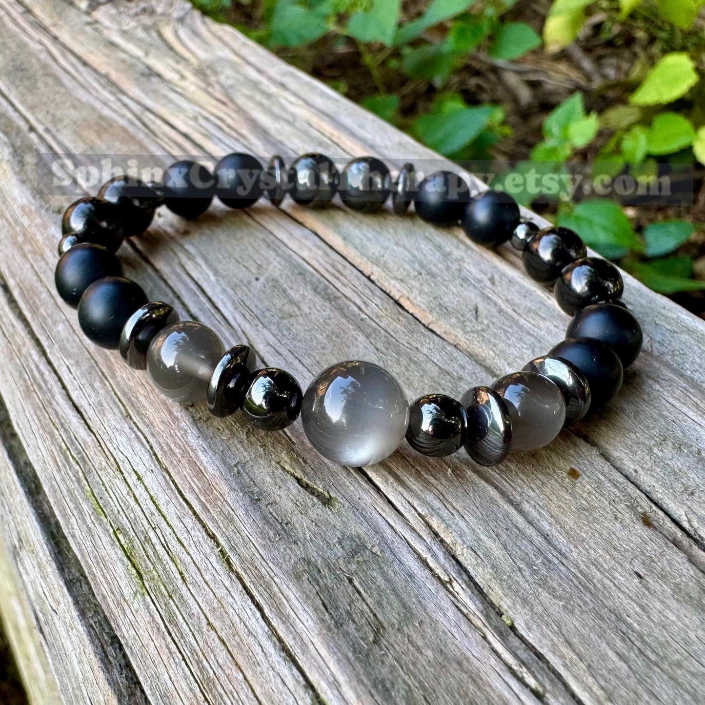 Triple Moon Goddess Energy - RARE Black Moonstone " Queen Of Shadows " Hecate Spiritual Protection - Onyx - Jet - Crystal Healing Bracelet