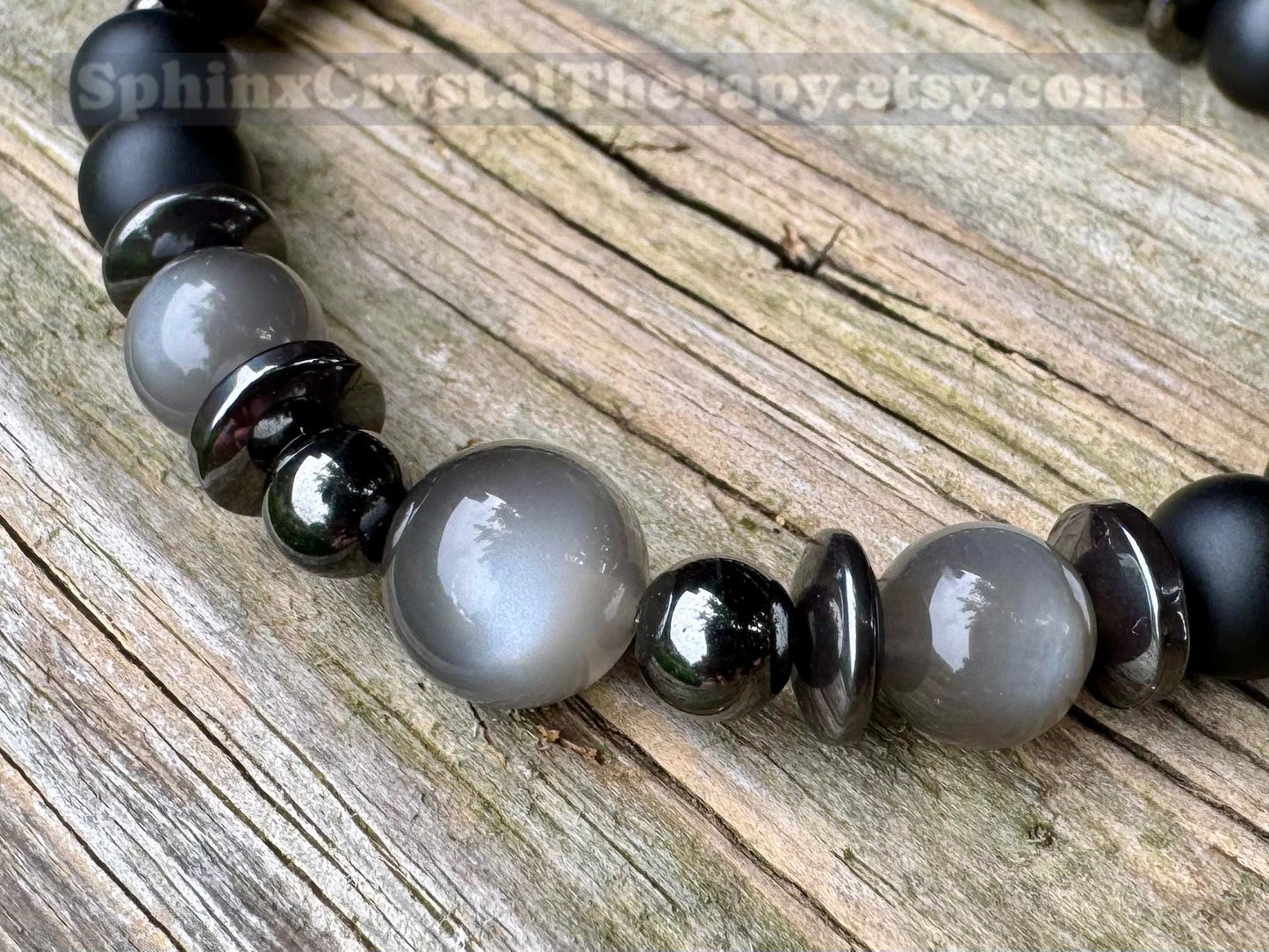 Triple Moon Goddess Energy - RARE Black Moonstone " Queen Of Shadows " Hecate Spiritual Protection - Onyx - Jet - Crystal Healing Bracelet
