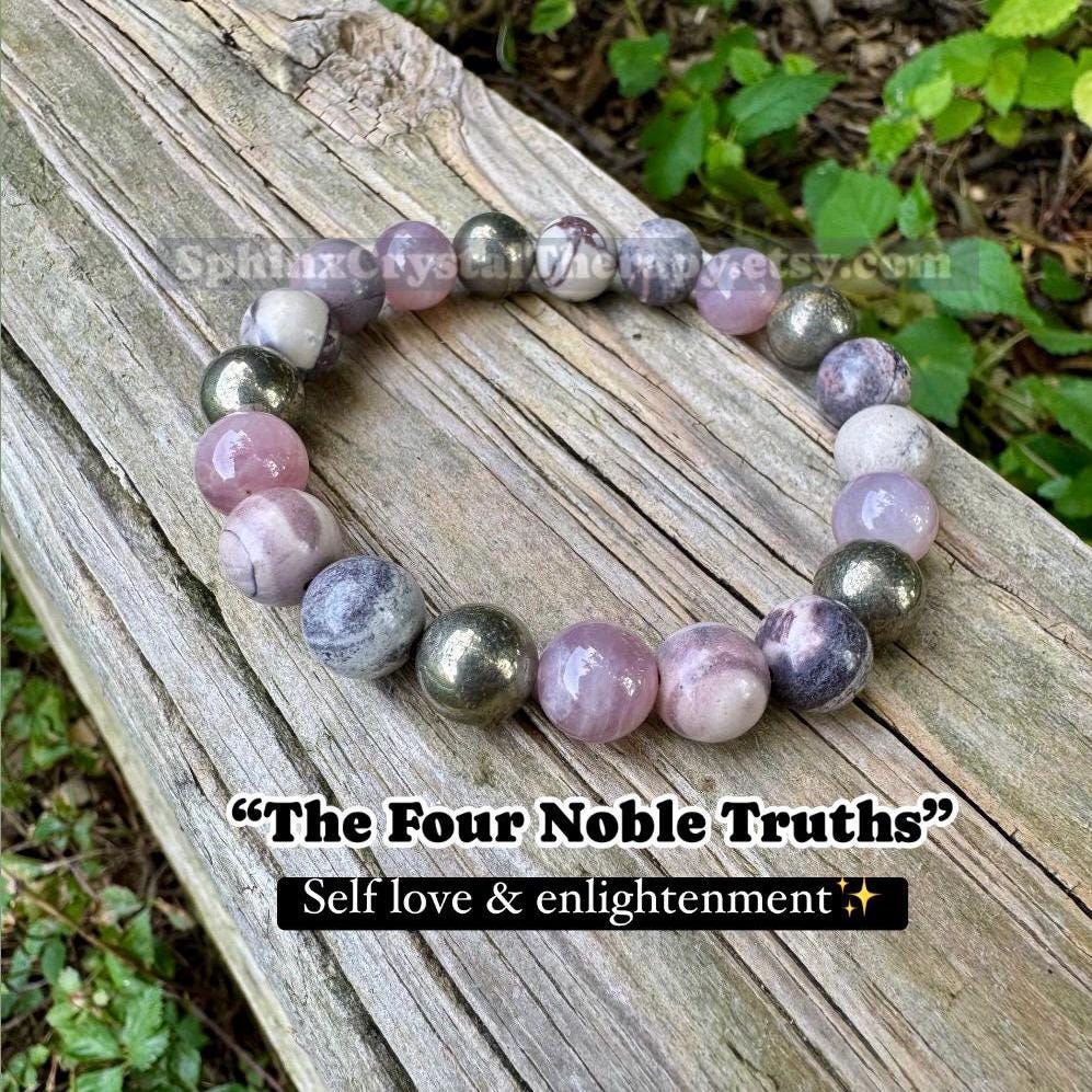 10MM Self Love & Spiritual Growth " The Four Noble Truths " Buddha Teachings Of Enlightenment - Real Quality Crystal Gemstone Bracelet