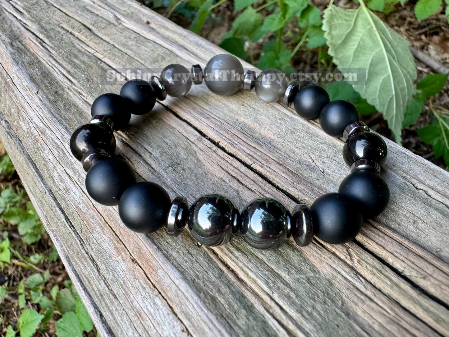 10mm Triple Moon Goddess Energy - RARE Black Moonstone " Queen Of Shadows " Hecate Spiritual Protection - Onyx - Jet - Crystal Bracelet